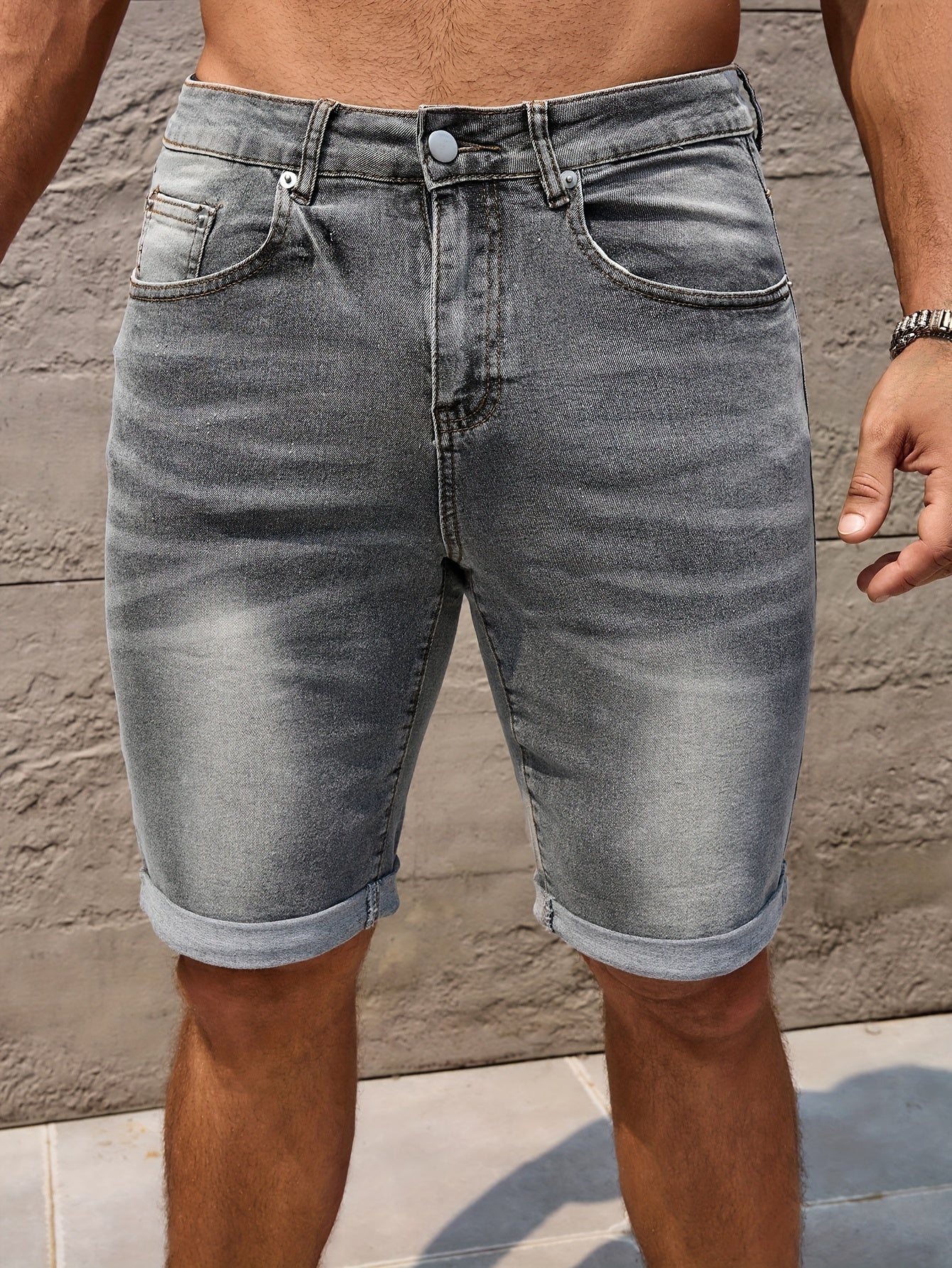 Hyrick | Heren Stretch Denim Shorts - Halfhoge Jean Shorts met Zakken