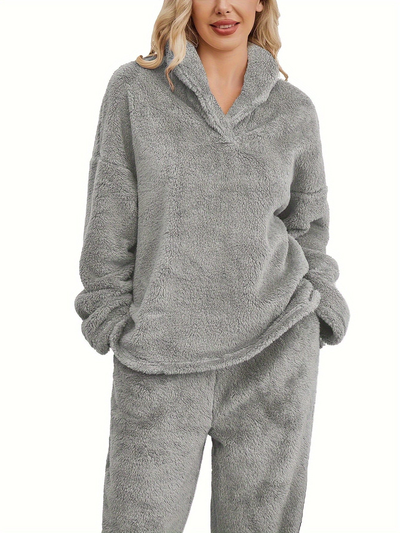 Drielle | Koraal Fleece Loungewear Set - Knusse Hoodie + Broek Warme Slaapkleding voor Herfst & Winter