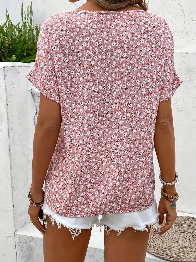 Lucrezia | Dameshemd met bloemenprint en korte mouwen - Stijlvolle top
