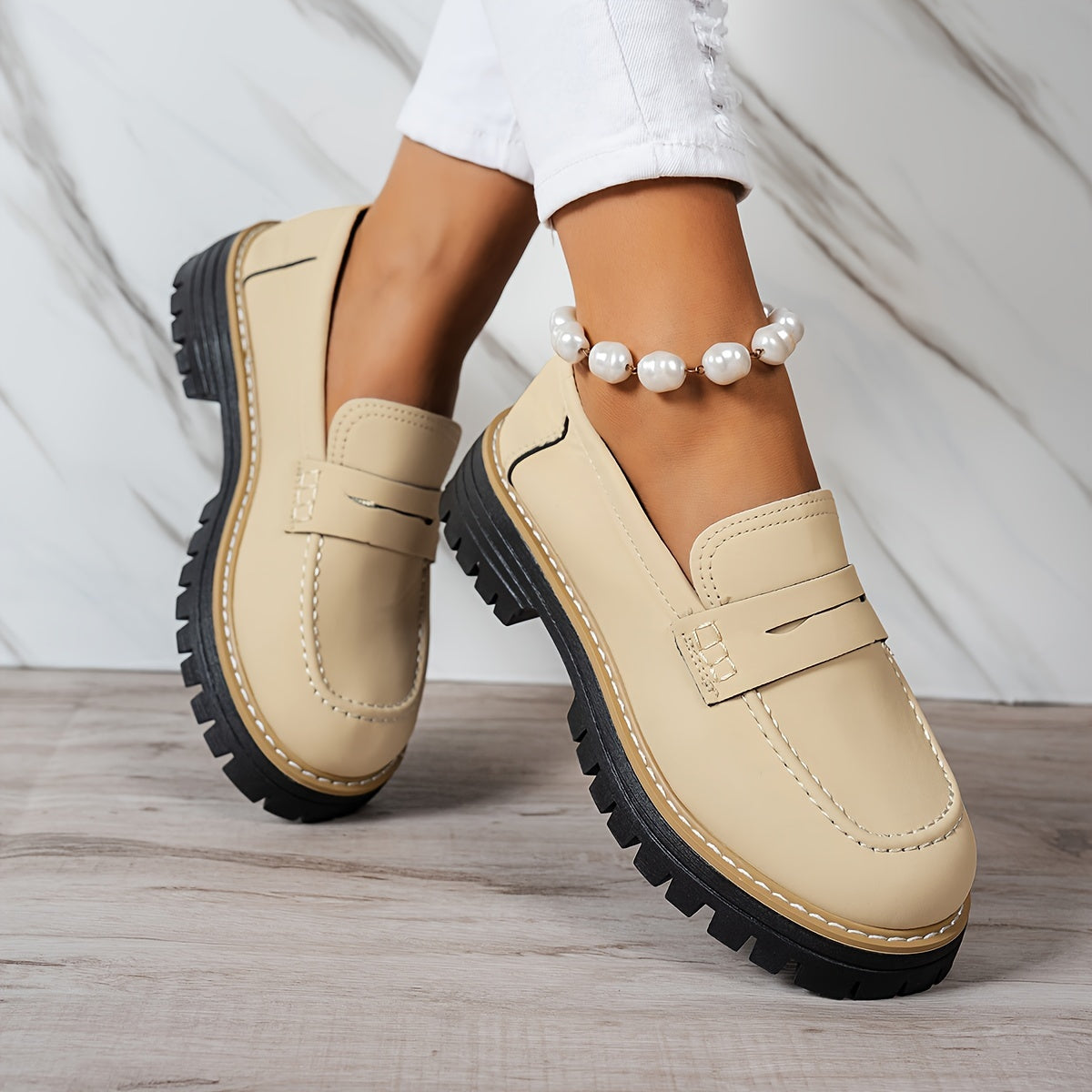 LoaferMax | Dames Retro Chunky Slip-On Loafers - Faux Leather Penny Loafers