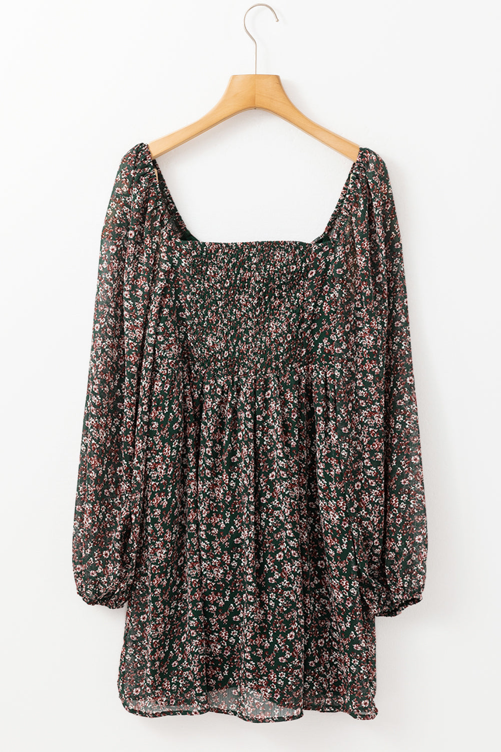 Gaelia | Mini jurk met bloemen en sweetheart halslijn, Lange Mouwen & Gesmokte Rug - Vloeiende Casual Fit
