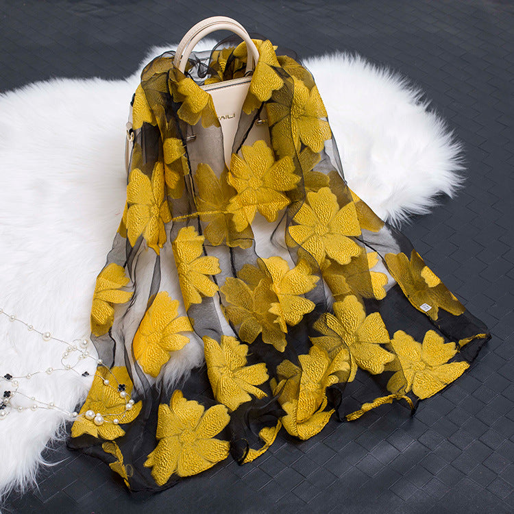 SilkPetalia | Zijden Vrouwen Sjaal met Gesneden Bloem Hol Ontwerp - Lichtgewicht, Elegant, Zacht