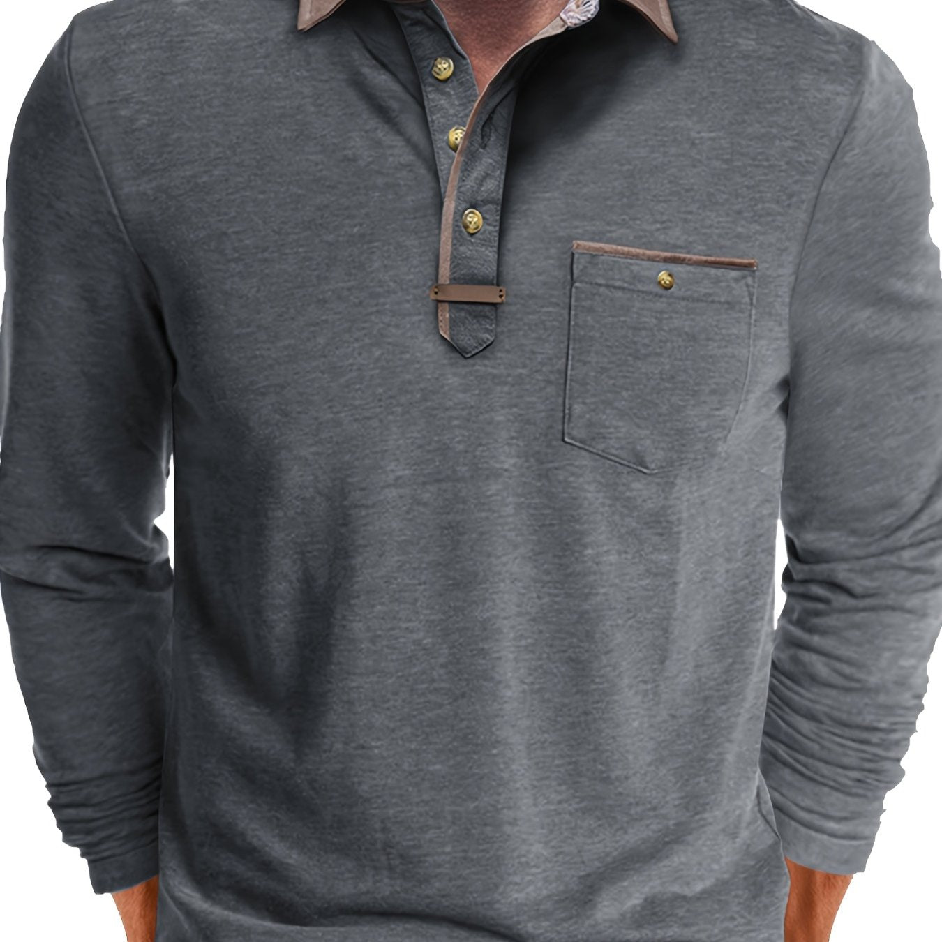 Paulo | Herenpolo met lange mouwen – Casual Henley met kleurblok kraag en borstzak