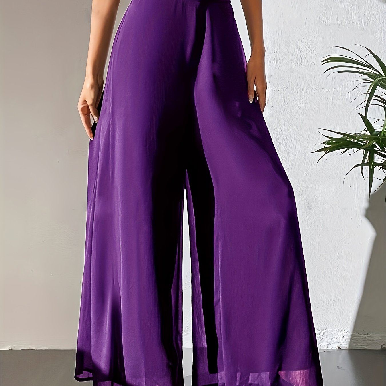 Maurelle | Hoge taille chiffon broek met wijde pijpen voor dames – Uitlopend, transparante mesh overlay