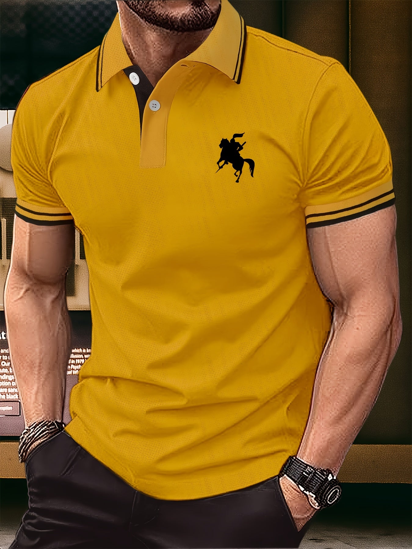 Evren | Heren paarden ridder print korte mouwen Polo Henley shirt - stijlvolle vrijetijdskleding