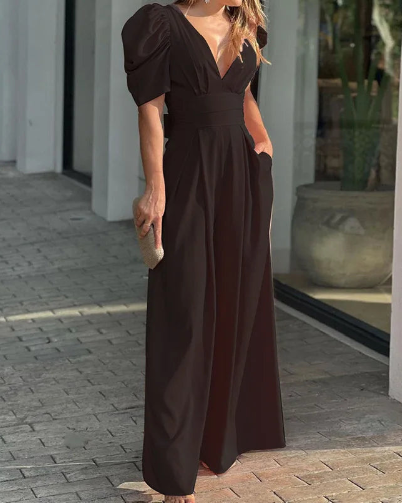 Luzienne | Jumpsuit met diepe V-hals en korte mouwen - Casual chique loose-fit romper voor dames