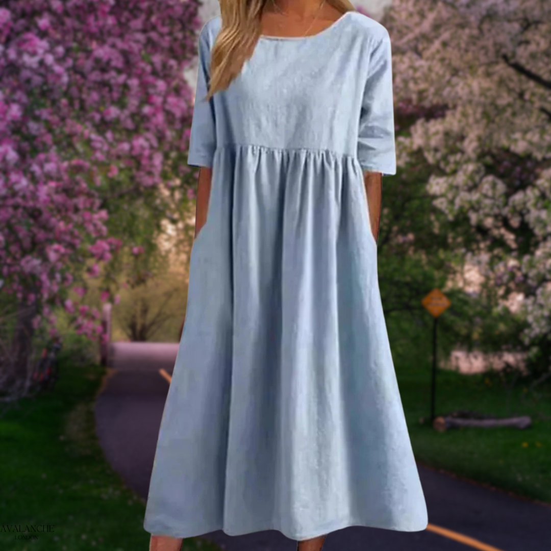 Silvija | Losse casual midi-jurk - Lichtgewicht zomerjurk met halve mouwen