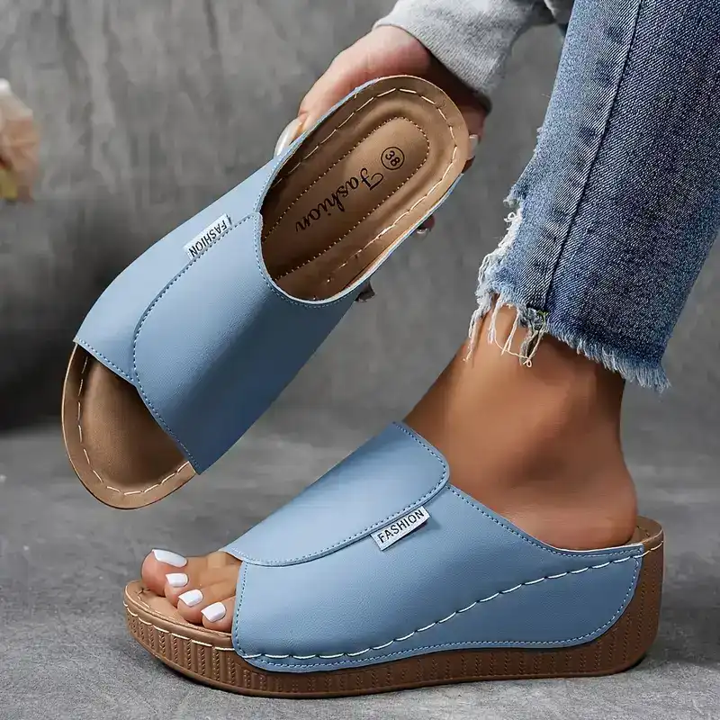 FemmeStep | Vrouwen Slip-On Wedge Sandalen - Open Teen, Comfortabele Platform Hakken voor Dagelijks Dragen
