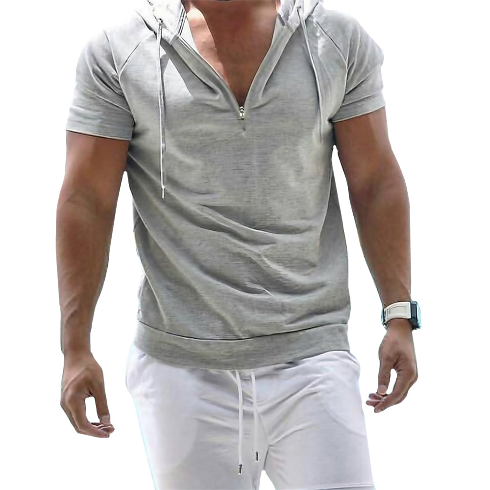 Callum | Heren Casual Hoodie Shirt met Korte Mouw - Lichtgewicht Pullover met Halve Ritssluiting