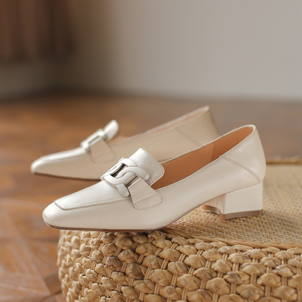 Evrynth | Dames leren loafers - Elegant gespdesign, dikke hakken