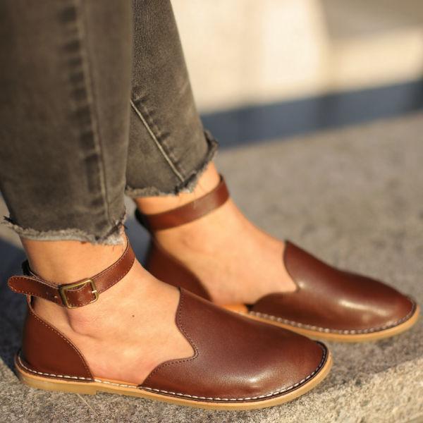 Stepelle | Vrouwen Orthopedische Leren Flats - Slip-On Enkel Gesp Schoenen