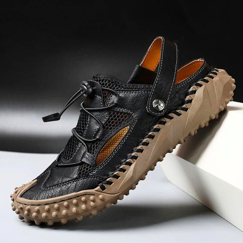 ActiveStep | Leren sportklompen voor heren - gewatteerd voetbed, verstelbare riem sandalen