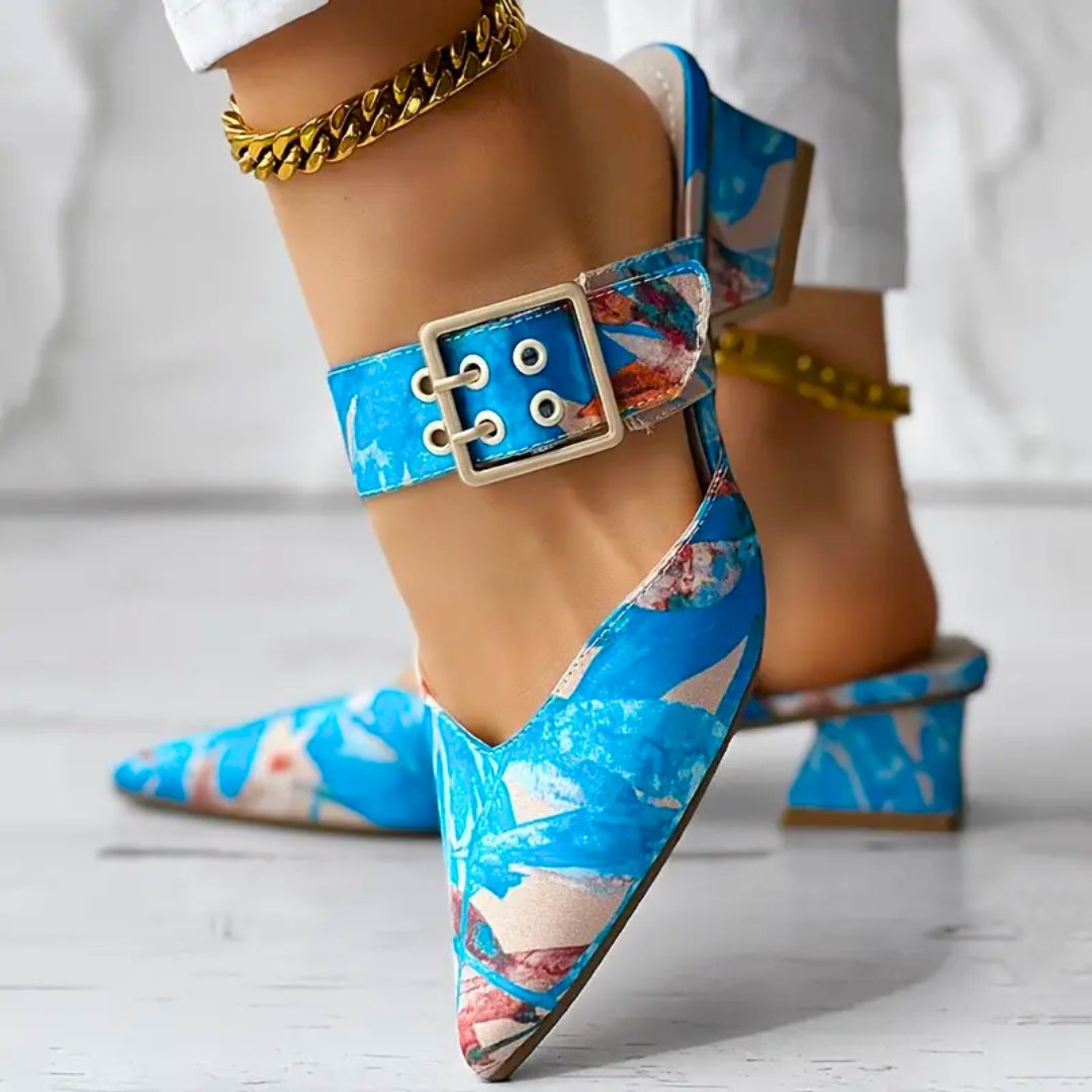 Anke | Vrouwen kleurrijke Slip-on puntige teen blokhak sandalen