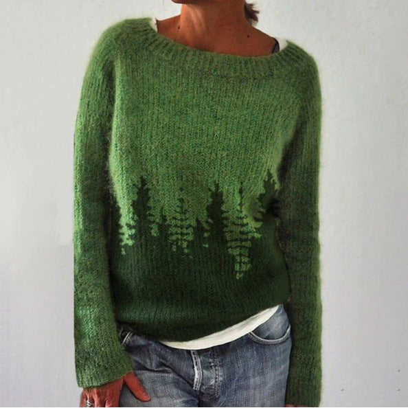 Terynna | Dames Retro Geometrisch Gebreide Trui - Lange Mouw Vintage Pullover