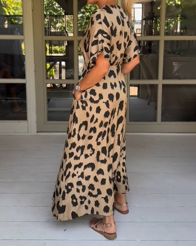 Lyselle | Maxi jurk met luipaardprint, V-hals en zakken - Casual Loose Fit zomerjurk voor vrouwen