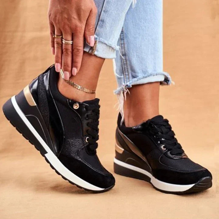 Elevique | Dames Orthopedische Metallic Hooggehakte Sneakers - Modieuze Comfort Schoenen