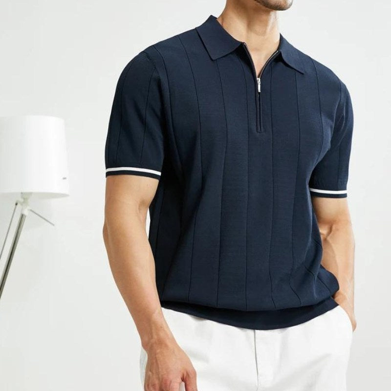 Fedor | Warm gebreid poloshirt voor heren – halve rits, ademend katoen, casual en smart-casual top