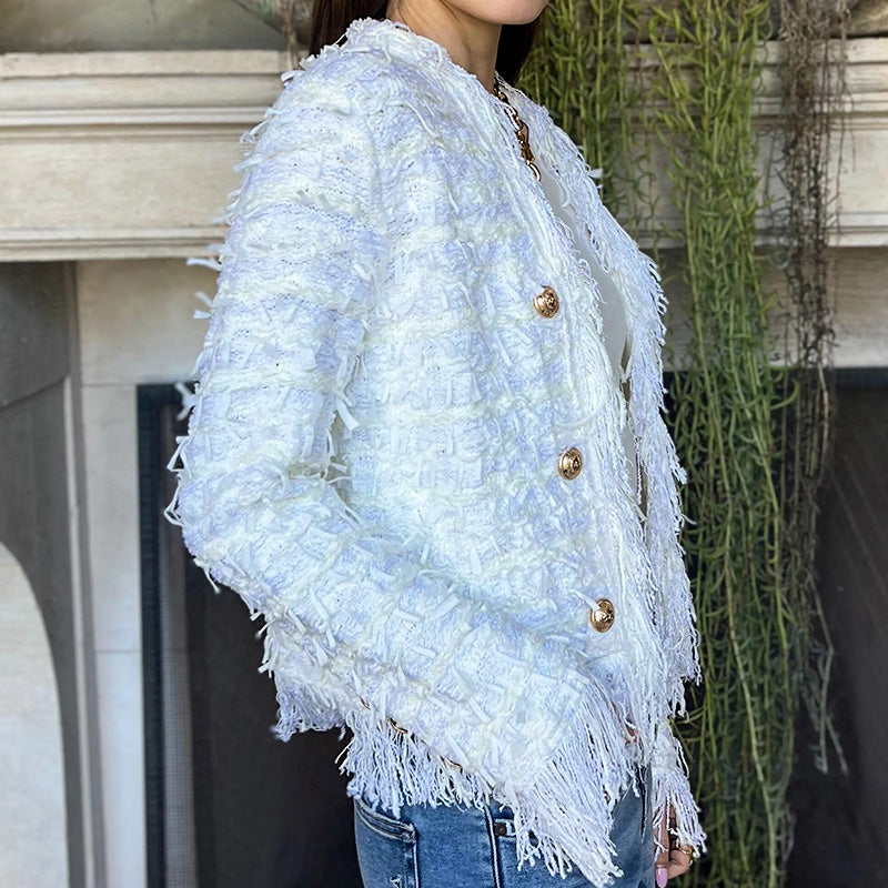 Aislynn | Korte jas met kwastjes – Chique jasje met knopen, elegante mode-bovenkleding