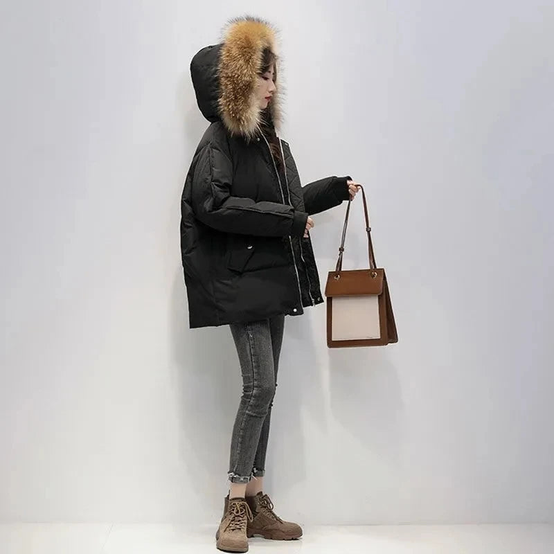 Nellissa | Winterjas met capuchon en nepbontrand, warme casual jas, bovenkleding voor koud weer