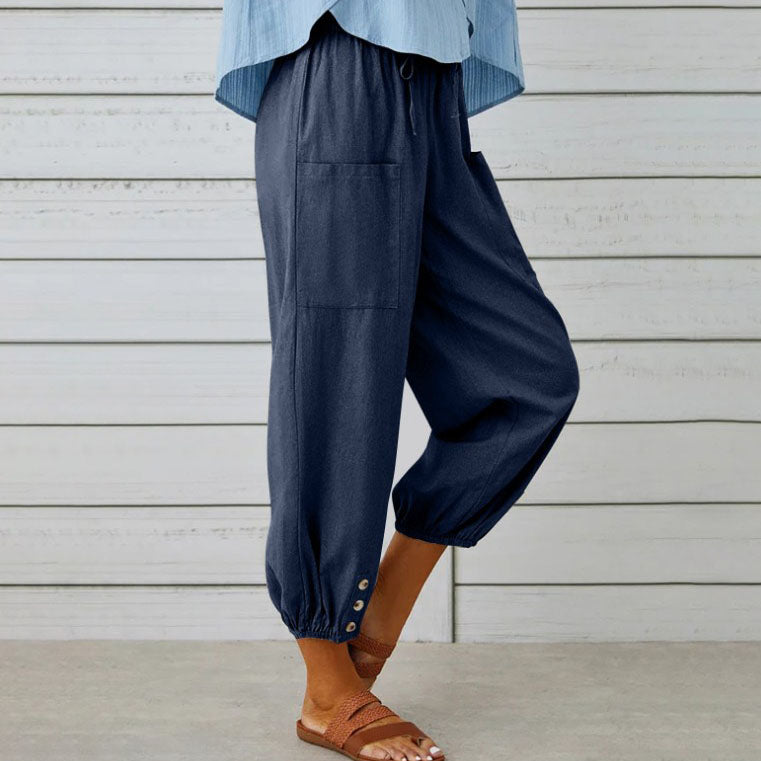 Aneliya | Damesbroek met hoge taille en losse wijde pijpen - rechte casual zomerbroek