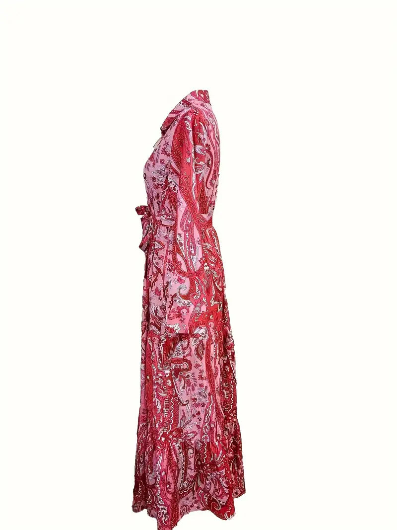 Zofia | Paisley bloemenprint maxi jurk - lange mouwen dames Boho stijl