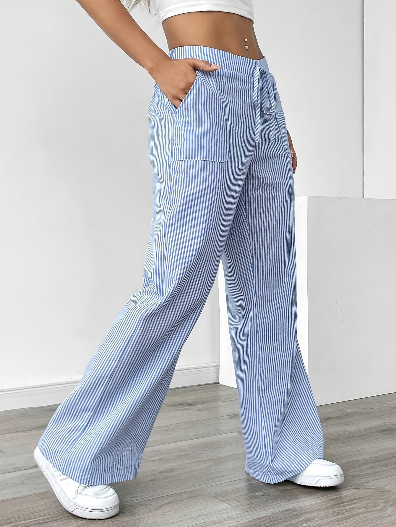 Faeryn | Casual Gestreepte Broek Wijde Pijpen - Losse Pasvorm Damesbroek voor Comfort & Stijl