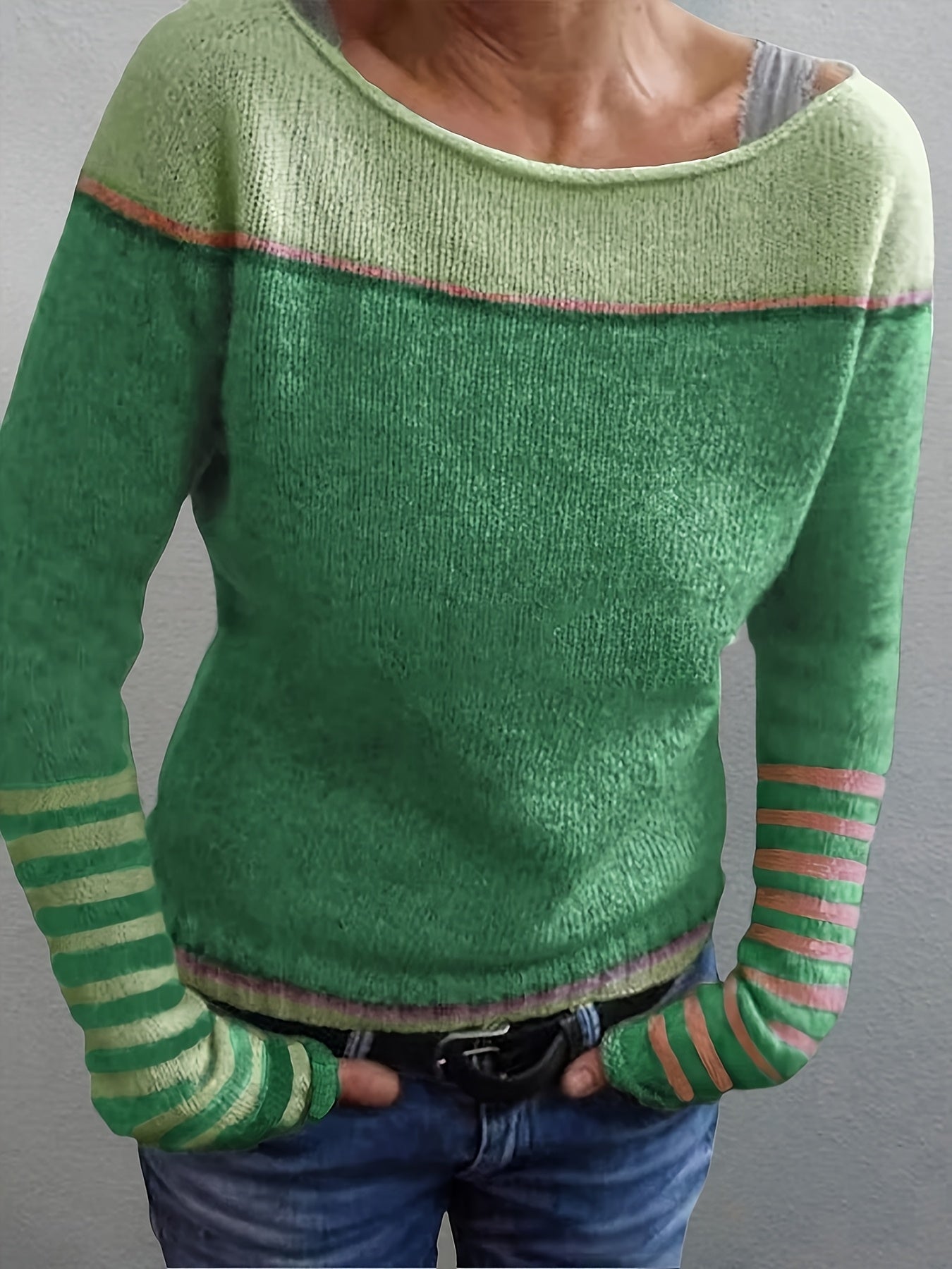 Nadica | Dames trui met lange mouwen – Kleurblok gebreid, casual warme pullover