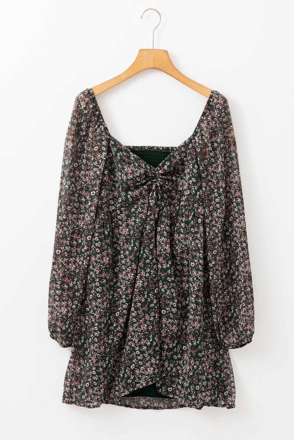 Gaelia | Mini jurk met bloemen en sweetheart halslijn, Lange Mouwen & Gesmokte Rug - Vloeiende Casual Fit