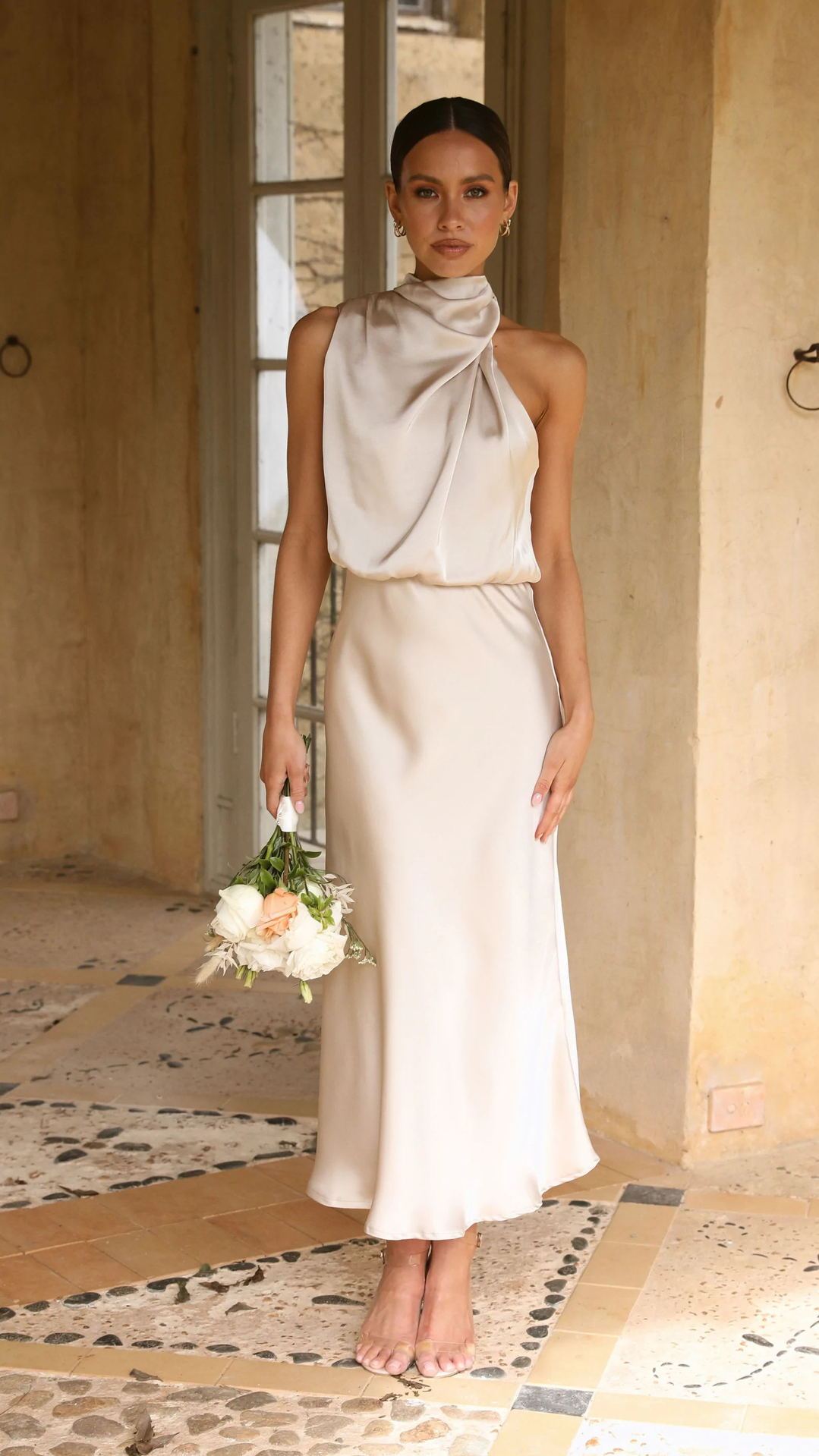 Umara | Satijnen Halter Hals Jurk voor Vrouwen - Mouwloze Elegante Avondjurk