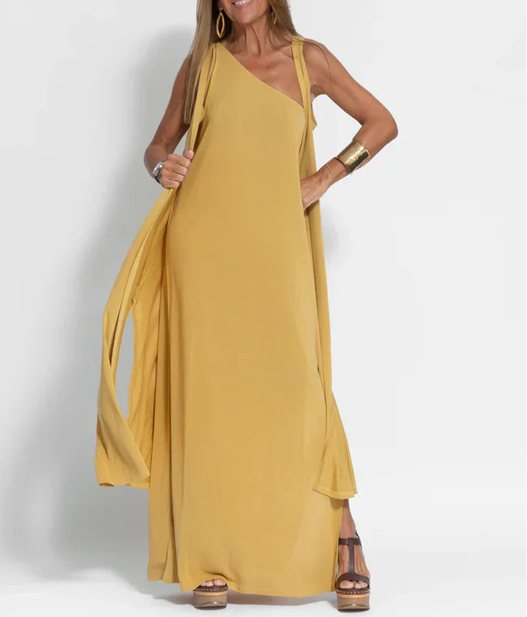 Ulivia | Één-schouder mouwloze maxi-jurk – Elegante avond-, feest- en zomerjurk met split aan de zijkant