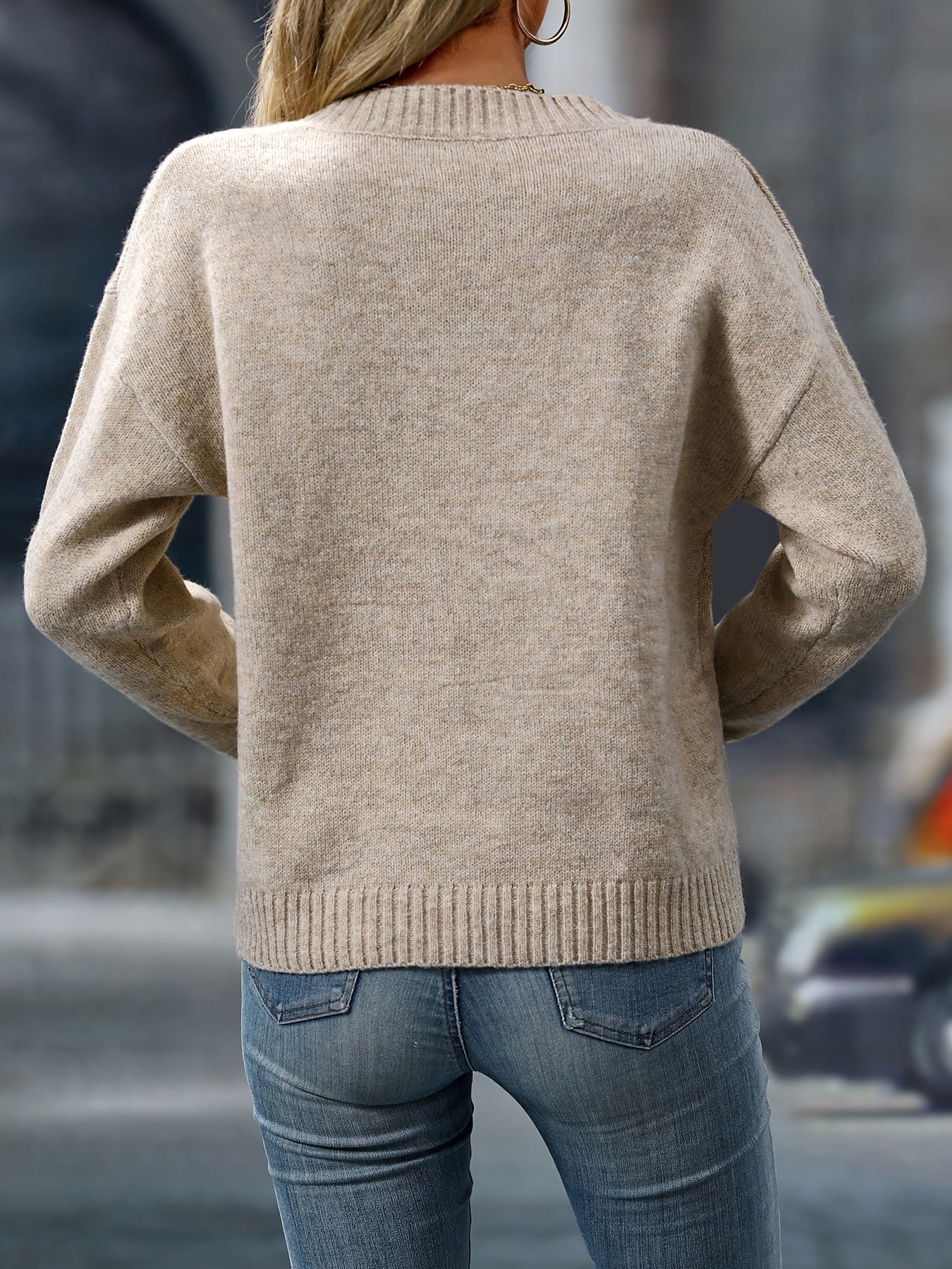 Linna | Elegante V-hals losvallende trui met lange mouwen voor dames – zachte, comfortabele pullover,