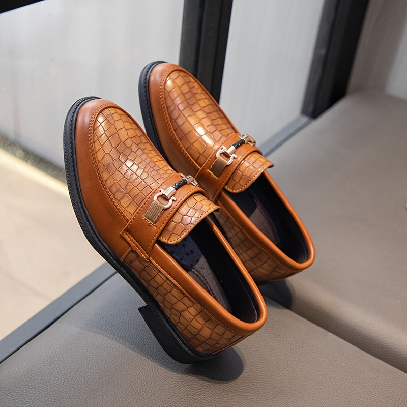 BreezLoaf | Heren Slip-On Loafers - Vintage zakelijke geklede schoenen met metalen gesp