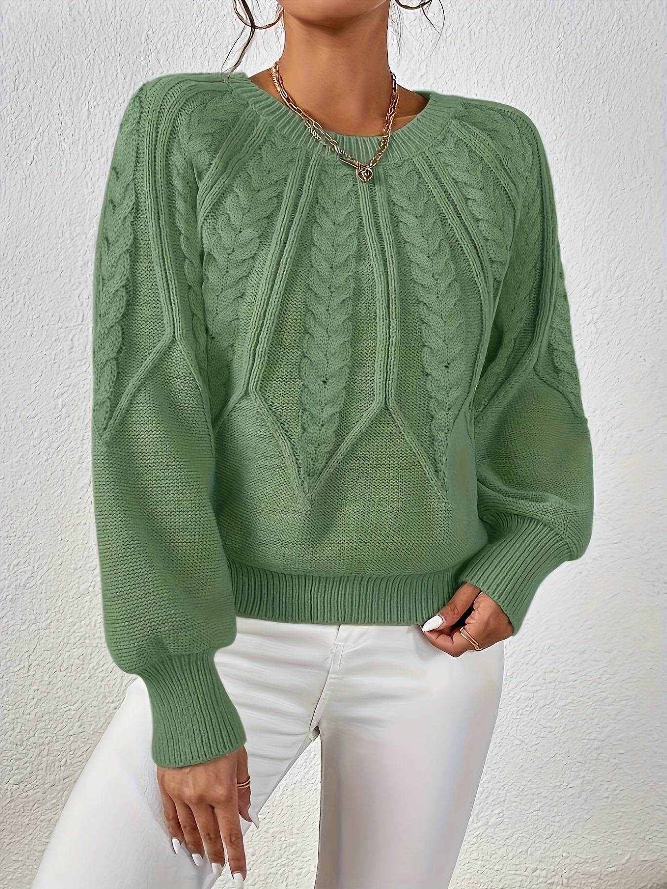 Kalyth | Dames Kabelgebreide Trui met Lantaarnmouwen – Elegante Gebreide Top voor Herfst en Winter