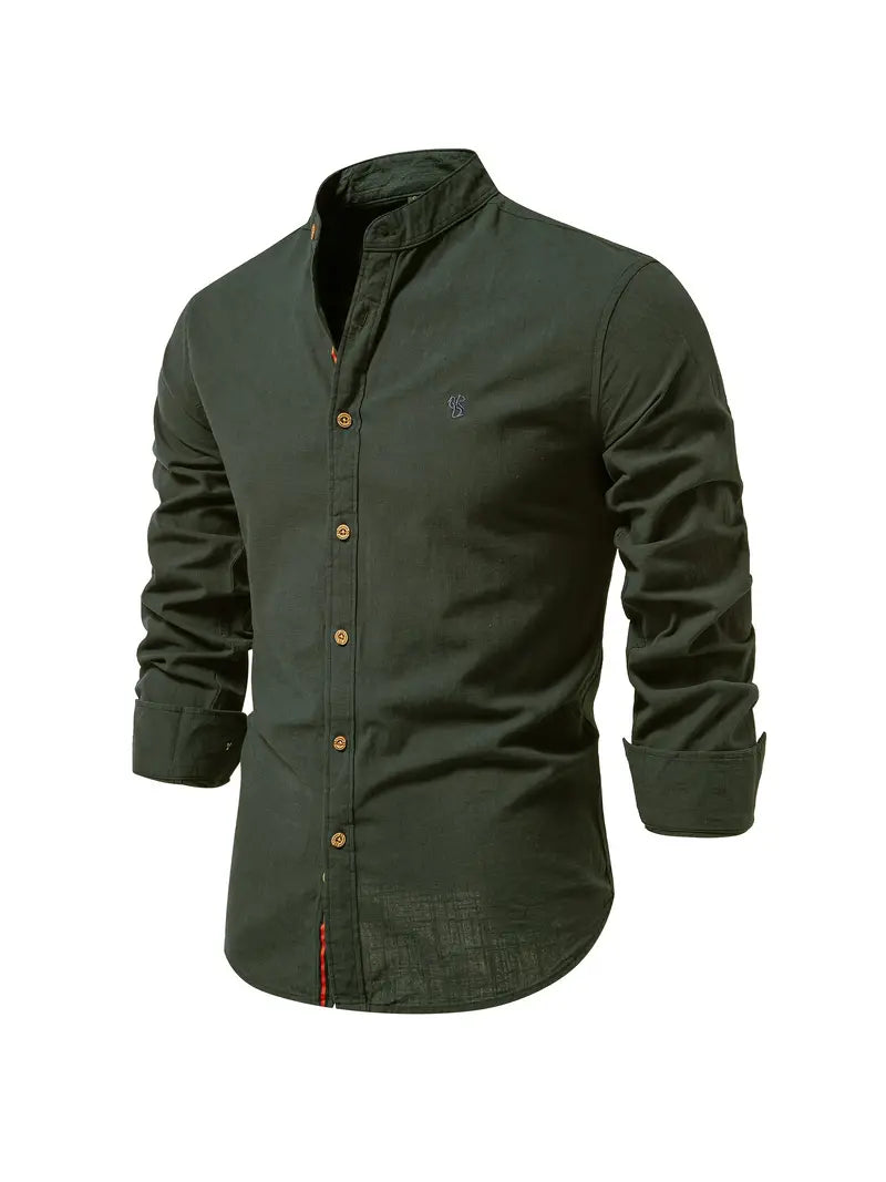Ottokar | Klassiek herenoverhemd met staande kraag en knoopsluiting - lange mouwen, casual, slim fit