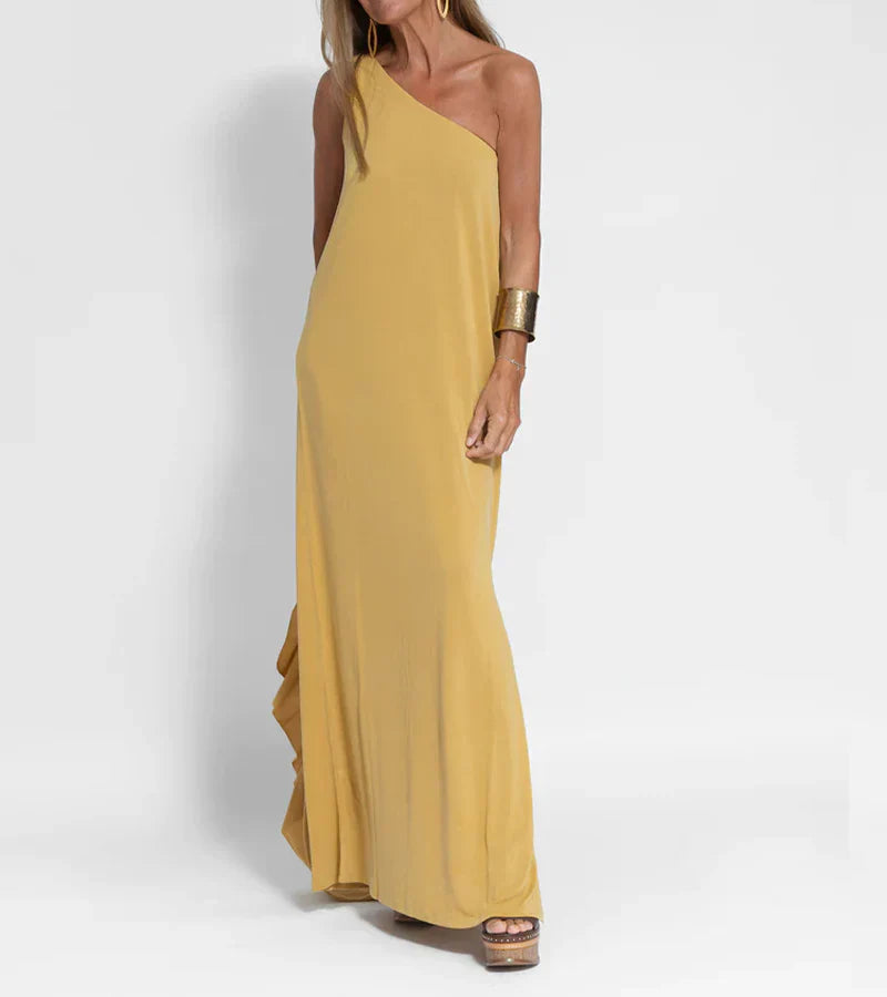 Ulivia | Één-schouder mouwloze maxi-jurk – Elegante avond-, feest- en zomerjurk met split aan de zijkant