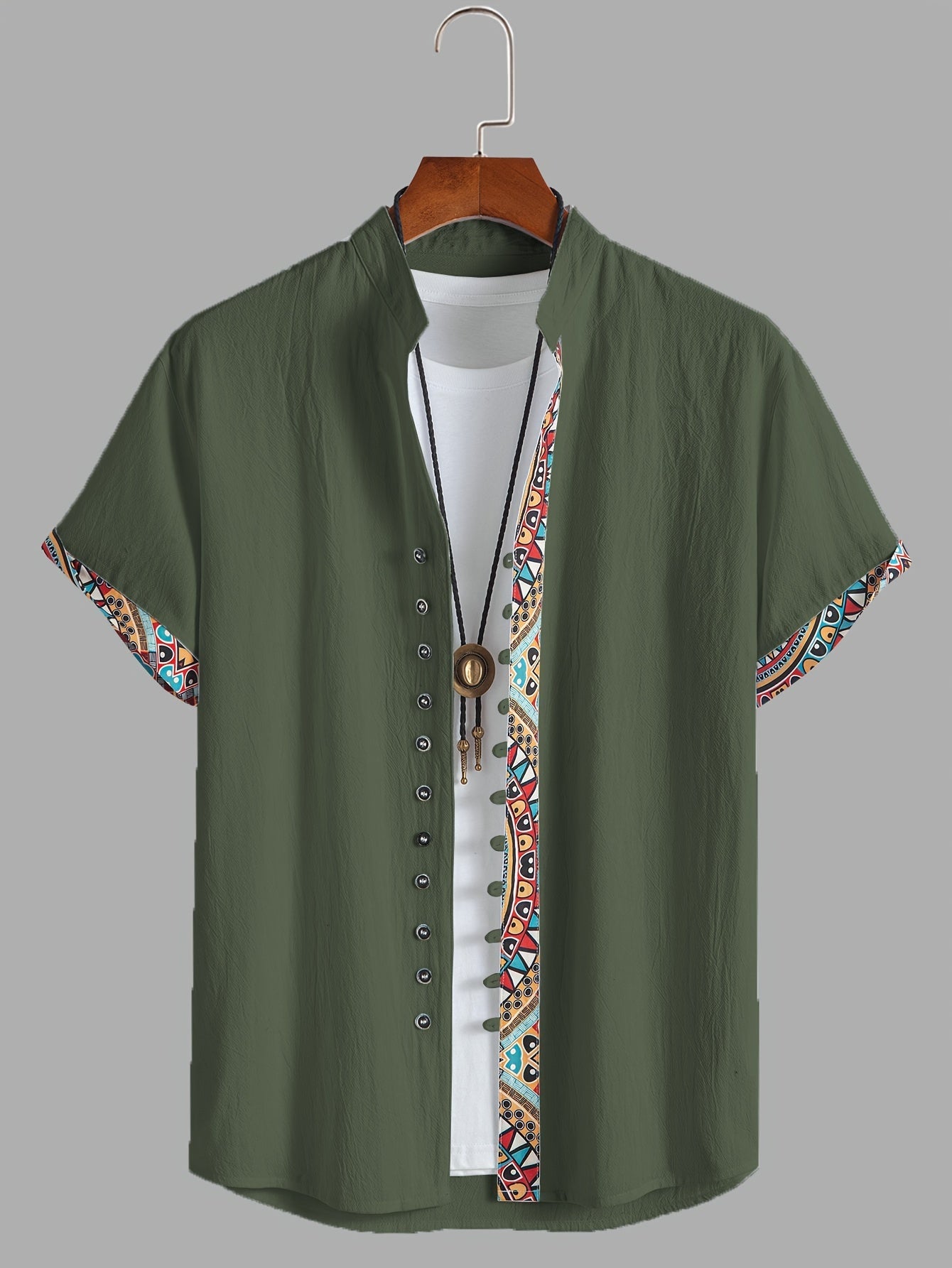Denison | Overhemd met korte mouwen en geometrische print voor heren - casual overhemd voor vakantie en dagelijkse kleding