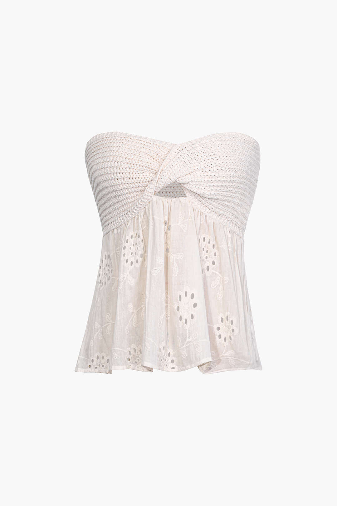 Rhaella | Geknoopt detail gebreide geborduurde top - Twist-knot ontwerp