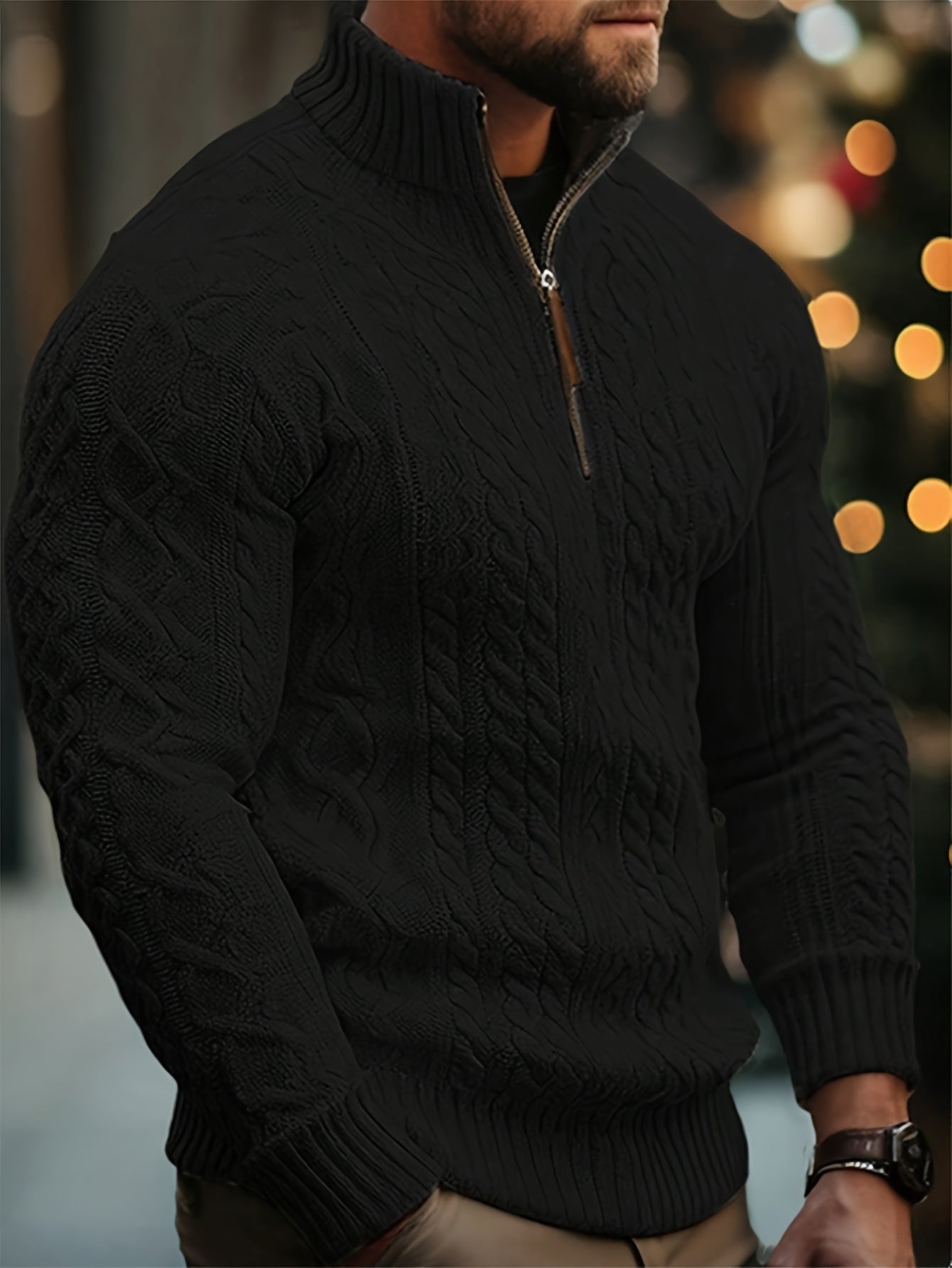 Dagfinn | Heren trui met halve rits en structuur – opstaande kraag, pullover met rits, zacht breisel