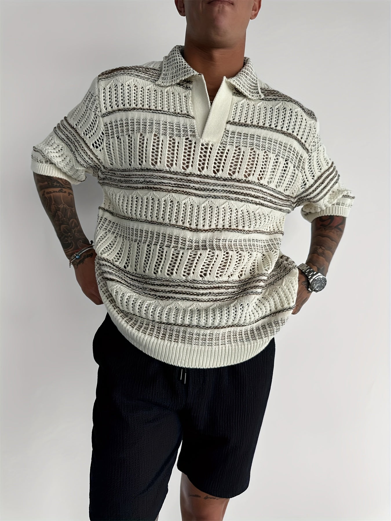 Aemon | Gebreid poloshirt voor heren - casual streetwear met korte mouwen en uitgesneden ontwerp,