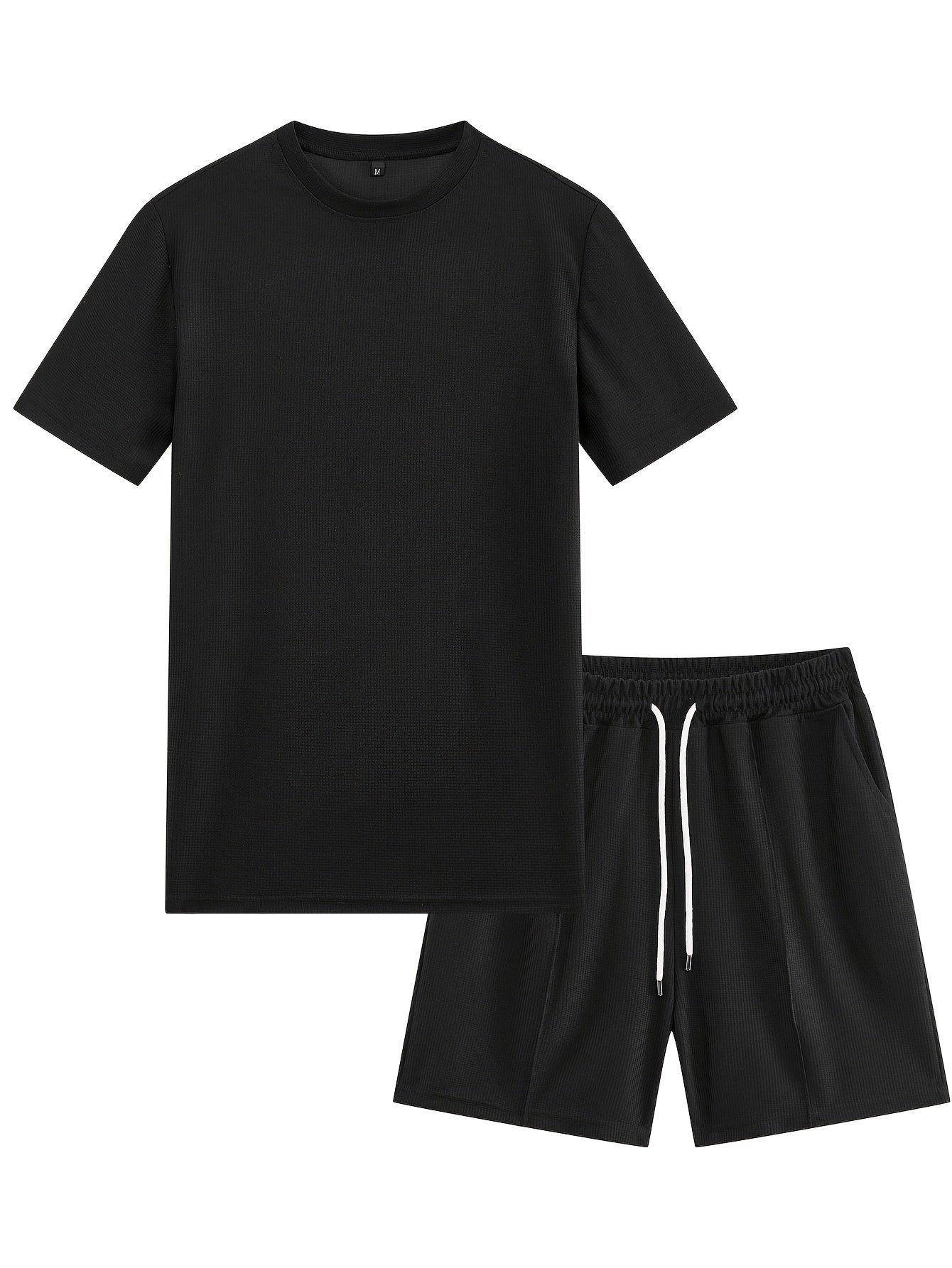 Lorien | Herenset 2-delige zomersportkleding - gebreid wafel T-shirt & koordshort