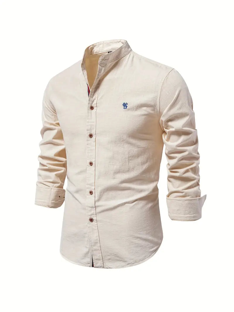 Ottokar | Klassiek herenoverhemd met staande kraag en knoopsluiting - lange mouwen, casual, slim fit