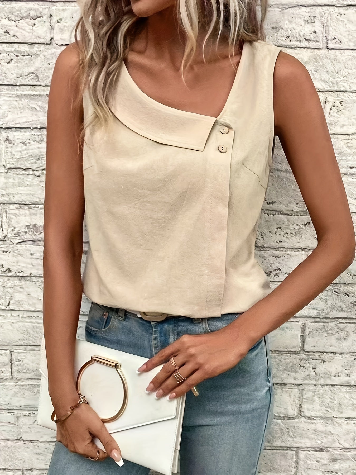 Fiametta | Asymmetrische Hals Mouwloze Tank Top - Casual Top voor Vrouwen