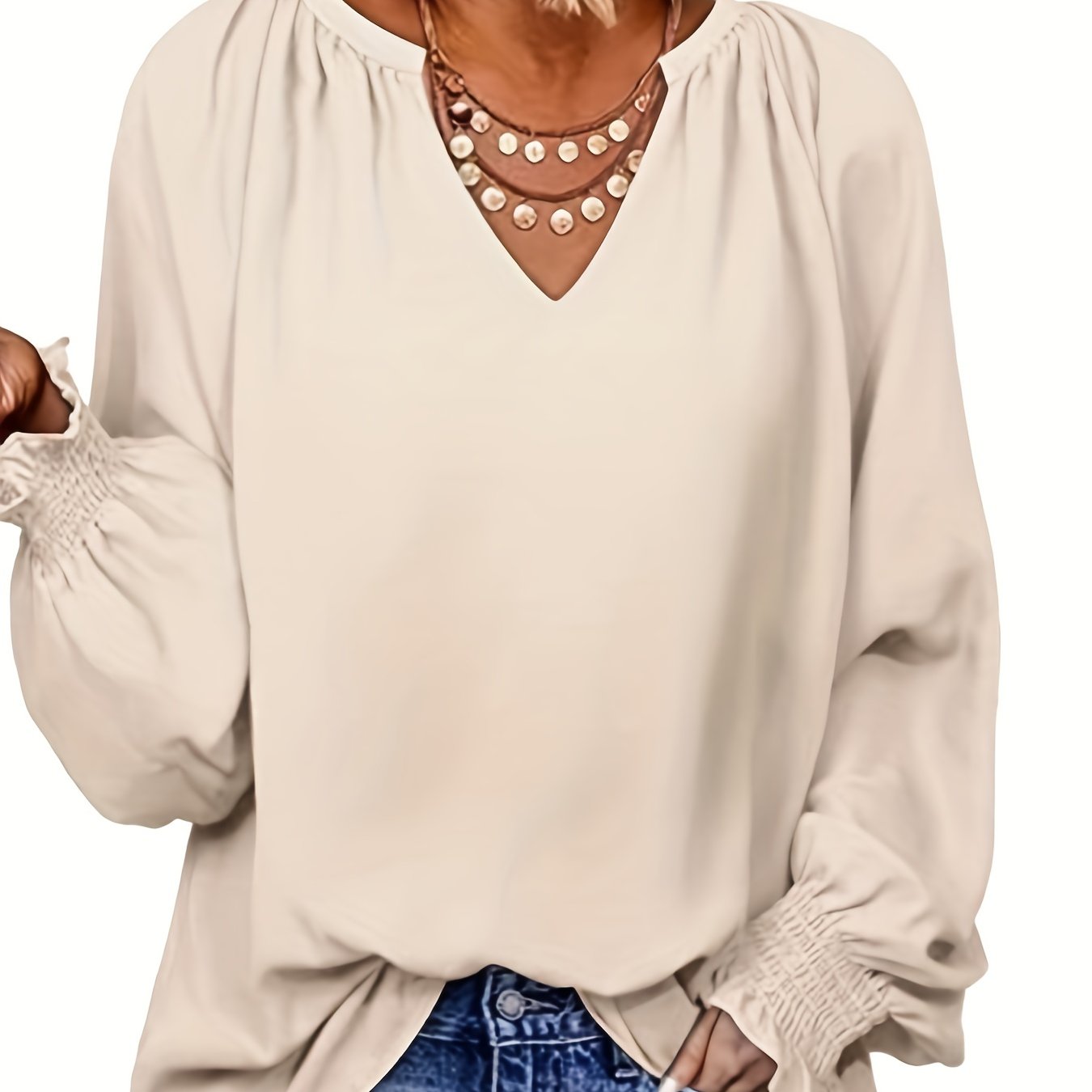 Celyra | Soepel v-halsblouse voor dames - Lantaarnmouwen, stijlvolle top voor elke dag