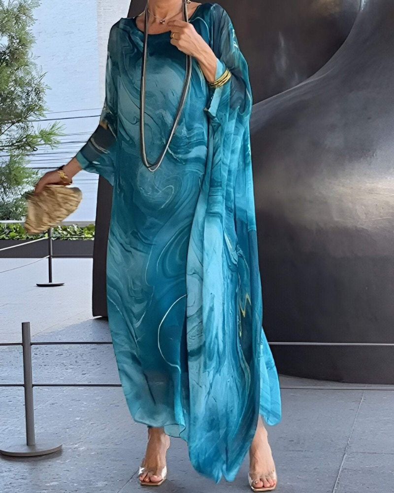 Sevda | Elegante chiffon maxi jurk met marmerpatroon - Vloeiend, lichtgewicht & stijlvol