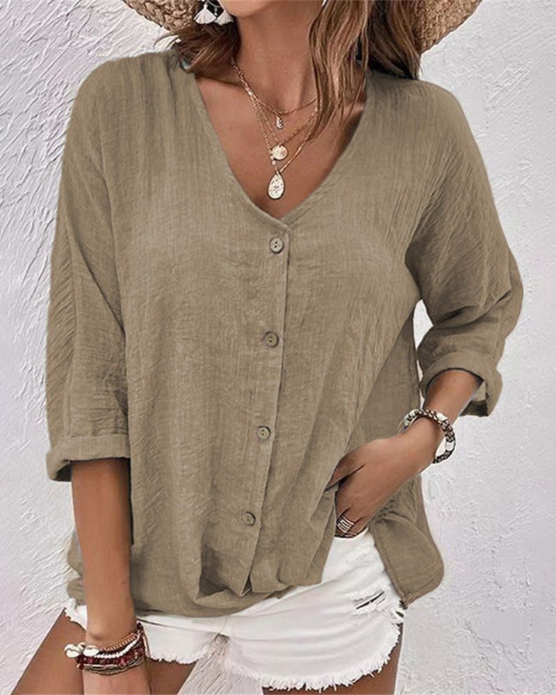 Ismara | V-hals blouse met knoopsluiting - Casual, stijlvolle top voor vrouwen