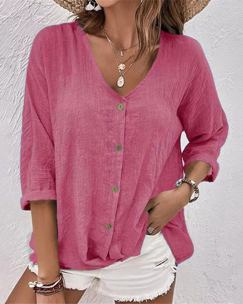 Ismara | V-hals blouse met knoopsluiting - Casual, stijlvolle top voor vrouwen