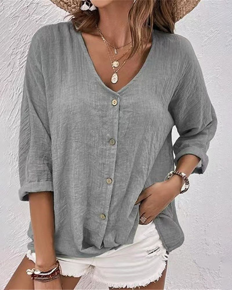 Ismara | V-hals blouse met knoopsluiting - Casual, stijlvolle top voor vrouwen