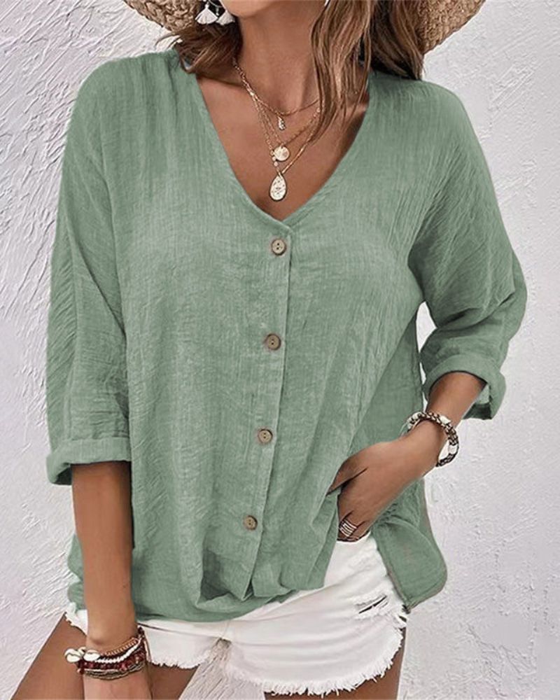 Ismara | V-hals blouse met knoopsluiting - Casual, stijlvolle top voor vrouwen