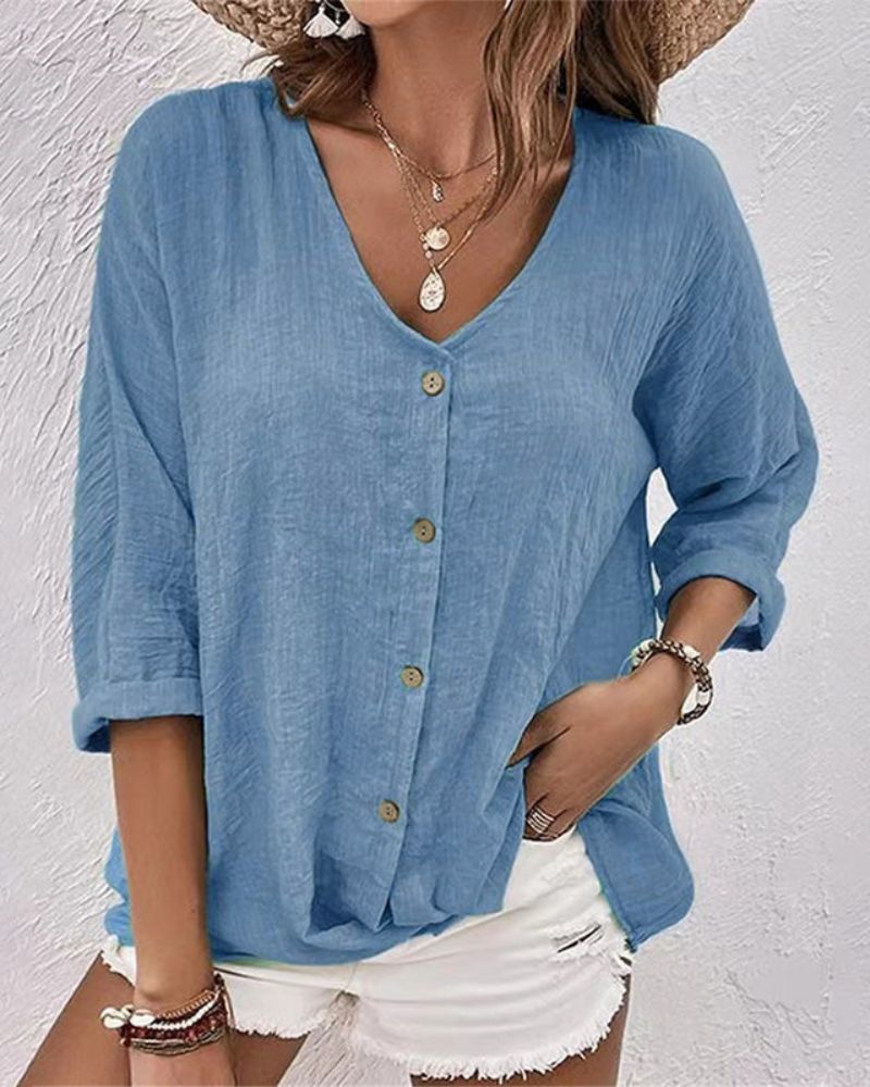 Ismara | V-hals blouse met knoopsluiting - Casual, stijlvolle top voor vrouwen