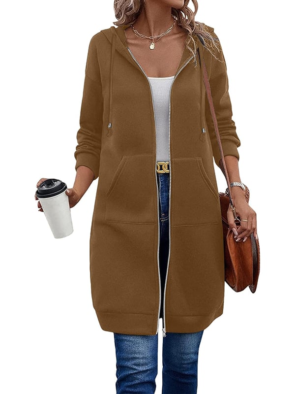 Nicolina | Lange damesjas met capuchon en ritssluiting – Warme, lichtgewicht, casual bovenkleding